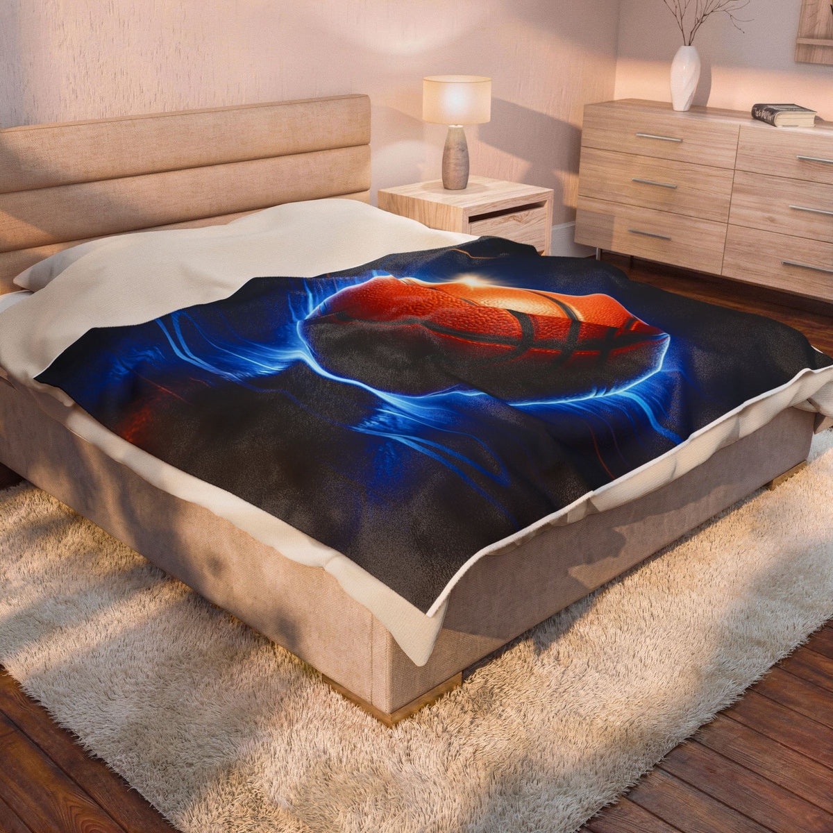 Basketball Glow Velveteen Plush Blanket — Soft Sports Throw for Fans & Players
