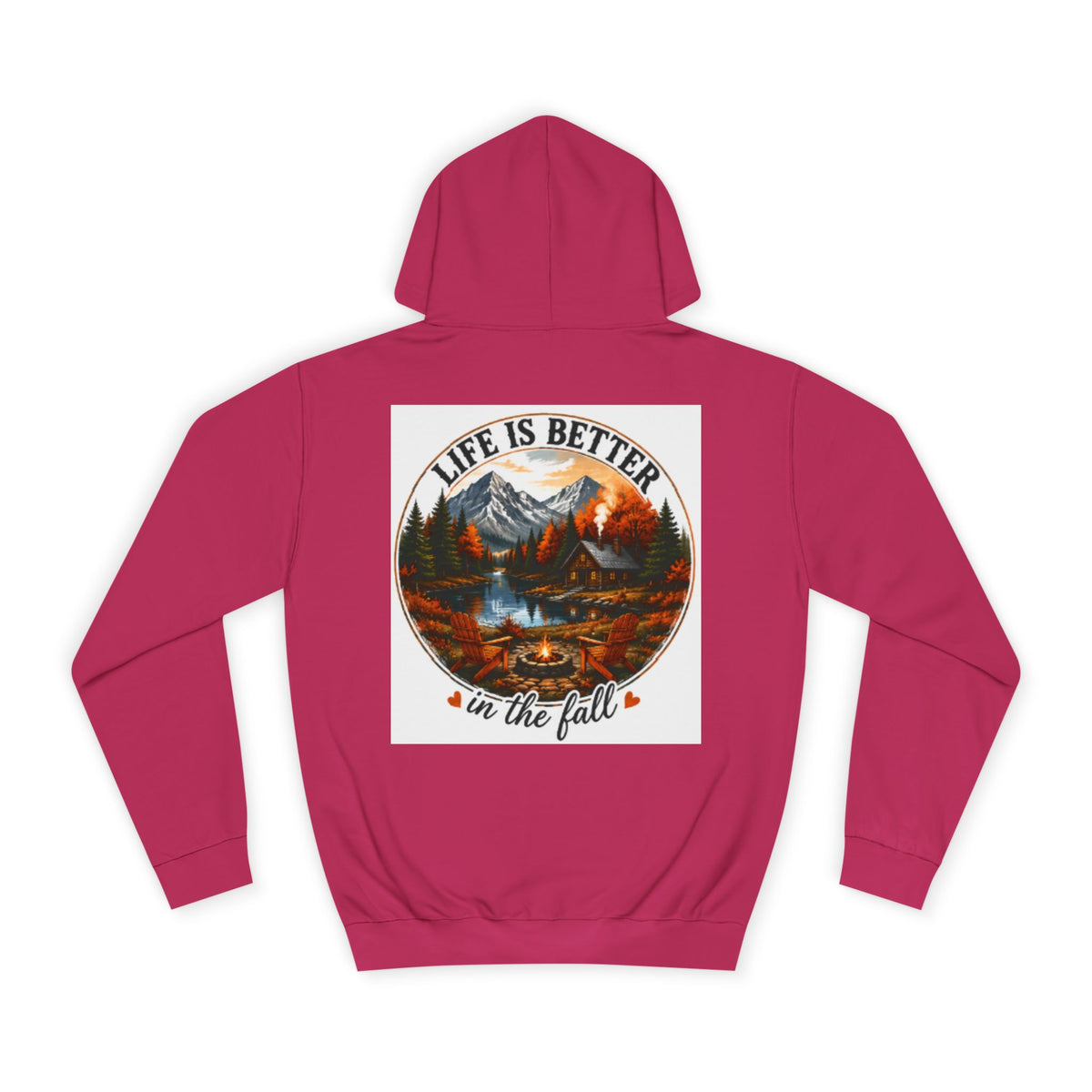 Burgundy pullover hoodie with drawstring hood and back graphic print