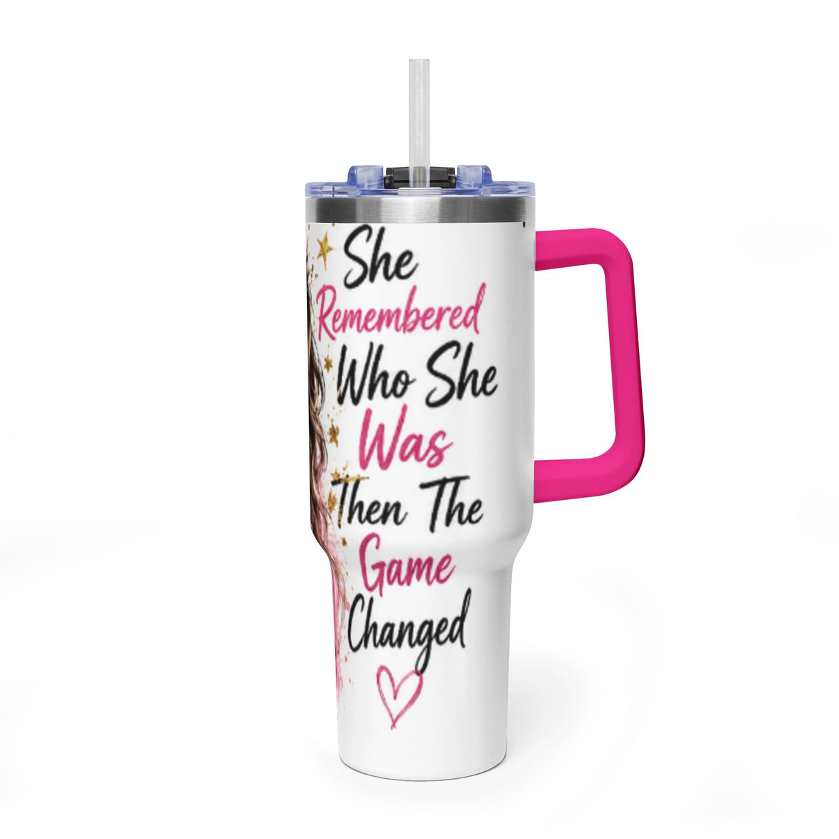 40oz Vacuum Tumbler - Glam Queen Crowned Girl Design (She Remembered Who She Was)