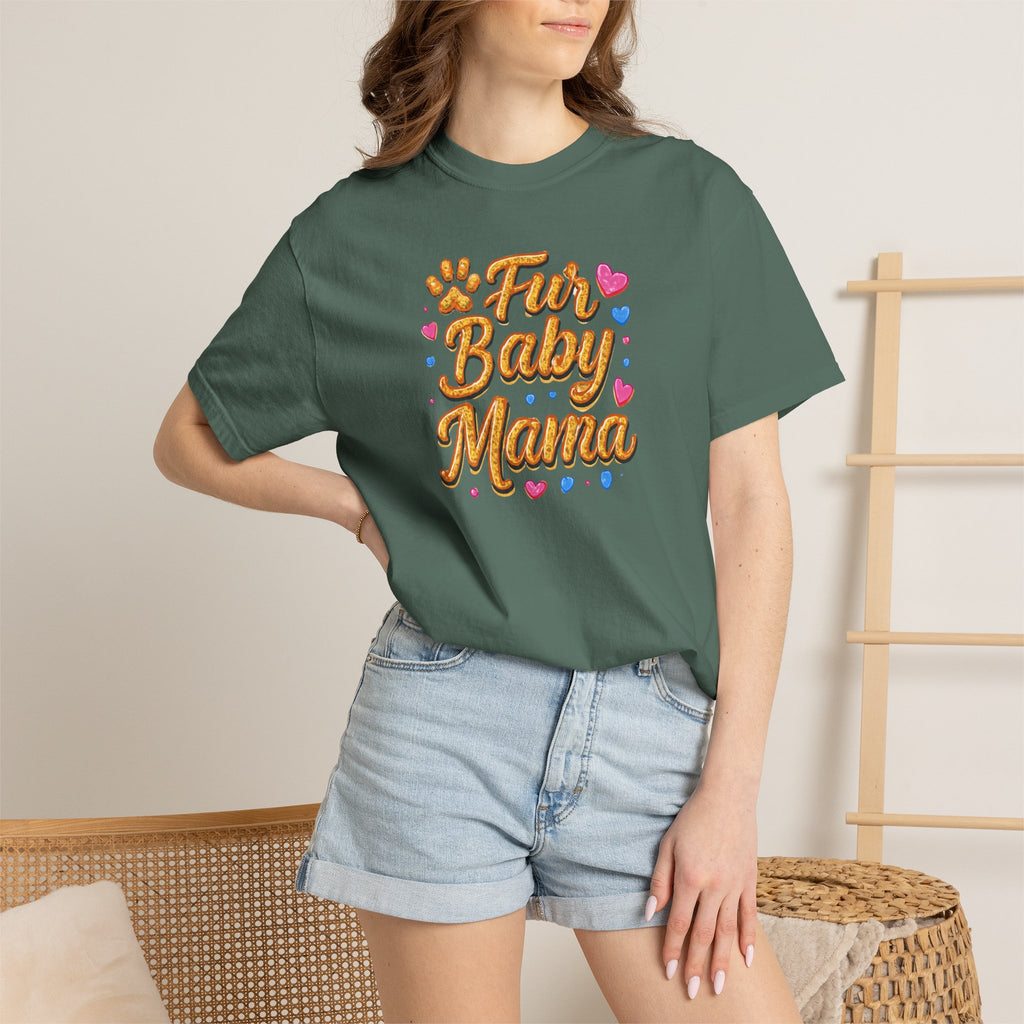 T-Shirt — "Fur Baby Mama" Cute Pawprint Graphic Tee for Dog & Cat Moms