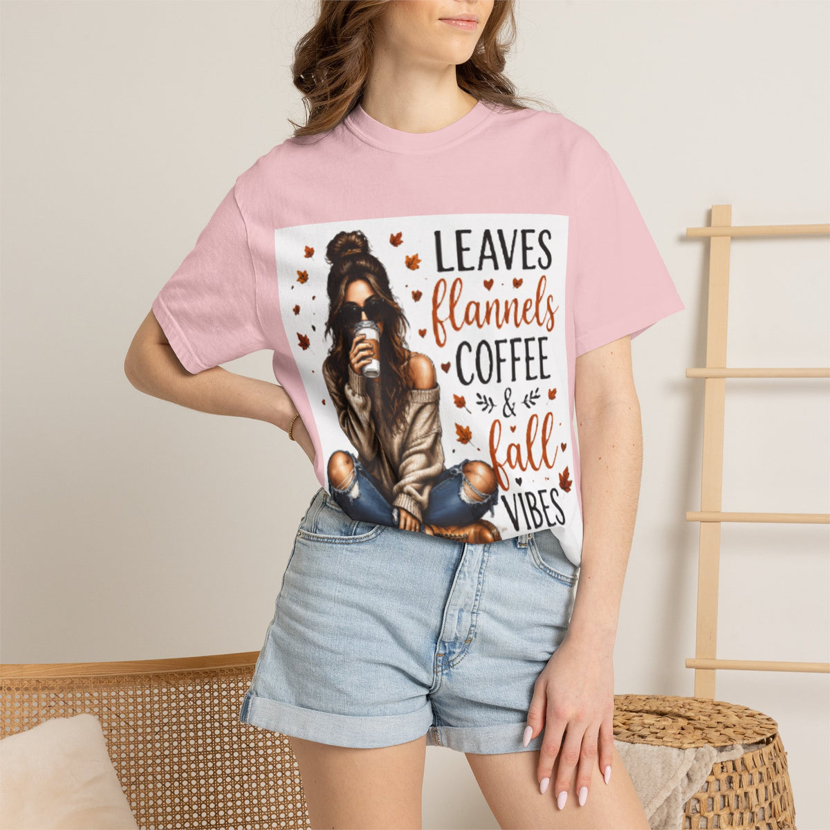 Fall Vibes Tee – "Leaves Flannels Coffee & Fall Vibes" Graphic T-Shirt