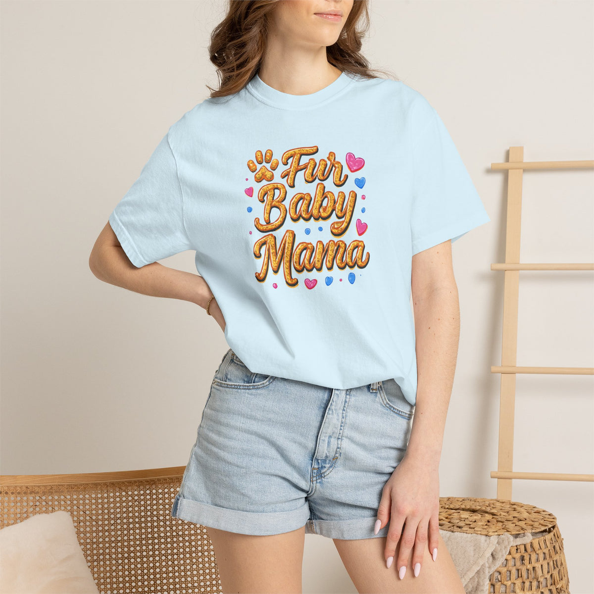 T-Shirt — "Fur Baby Mama" Cute Pawprint Graphic Tee for Dog & Cat Moms