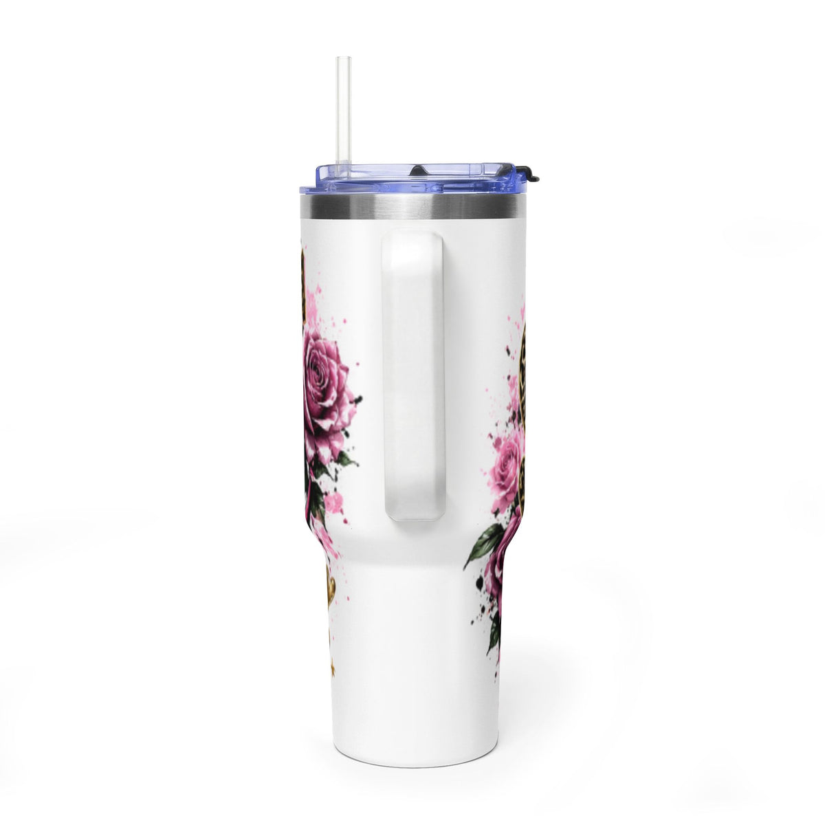 40oz Tumbler - "Self Love is the Real Glow" Leopard Crown Floral Insulated Cup