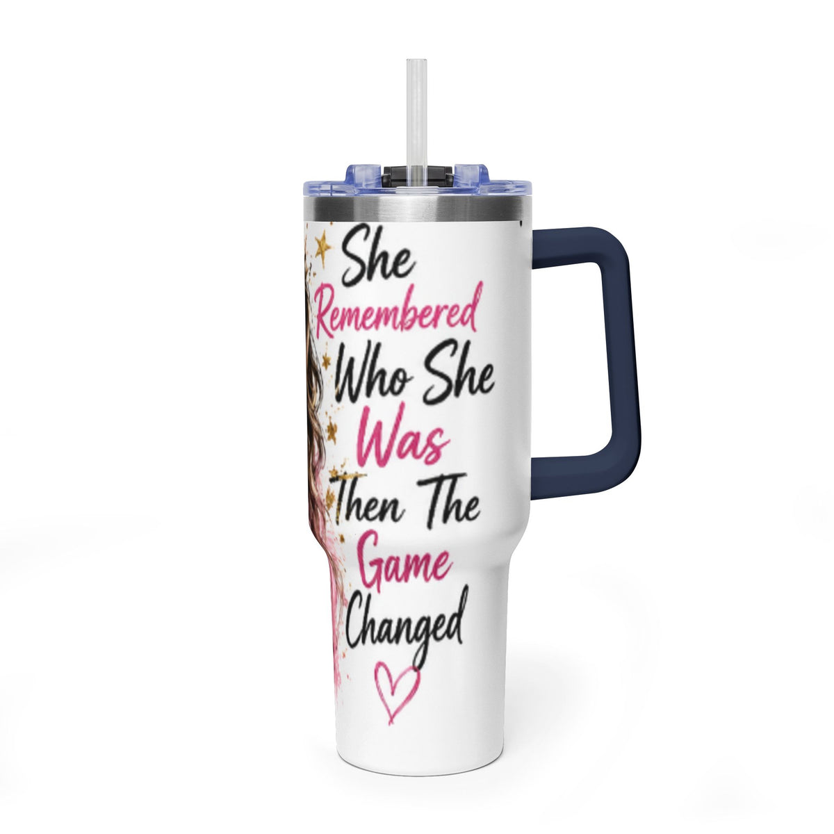 40oz Vacuum Tumbler - Glam Queen Crowned Girl Design (She Remembered Who She Was)