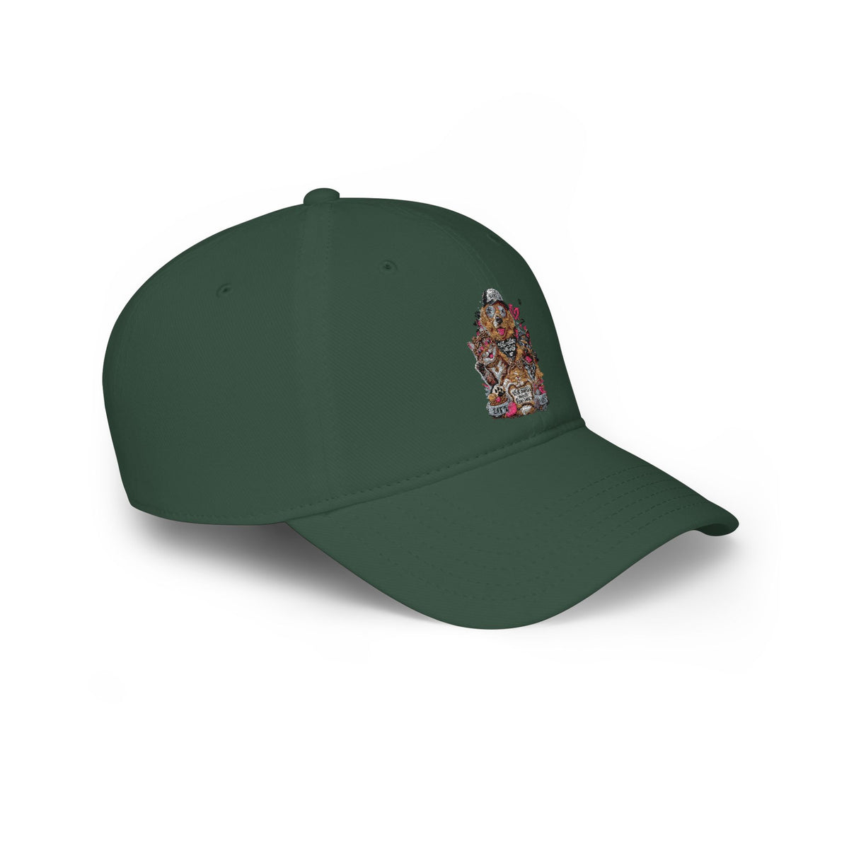 Red Puppy Pile Baseball Cap — Cute Dog Stack Embroidered Low Profile Hat
