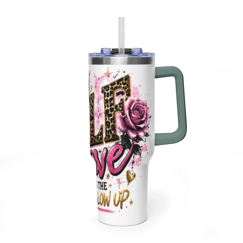 40oz Tumbler - "Self Love is the Real Glow" Leopard Crown Floral Insulated Cup