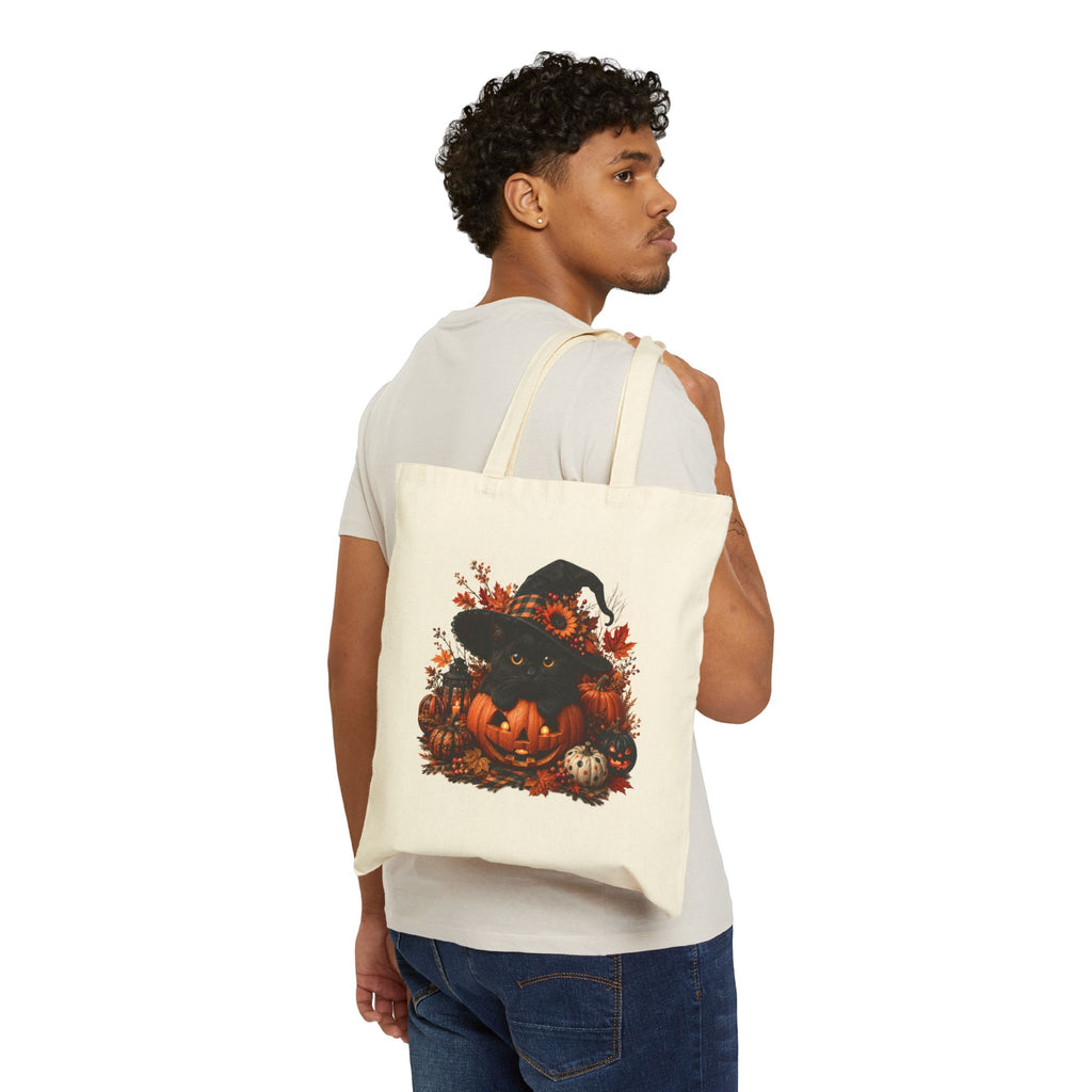 Halloween Pumpkin Witch Tote Bag – Cotton Canvas Trick-or-Treat Shopper