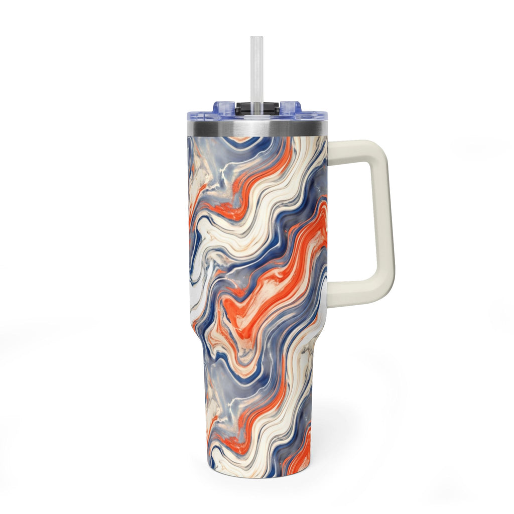40oz Marble Swirl Tumbler – Insulated Vacuum Travel Cup (Blue & Orange)