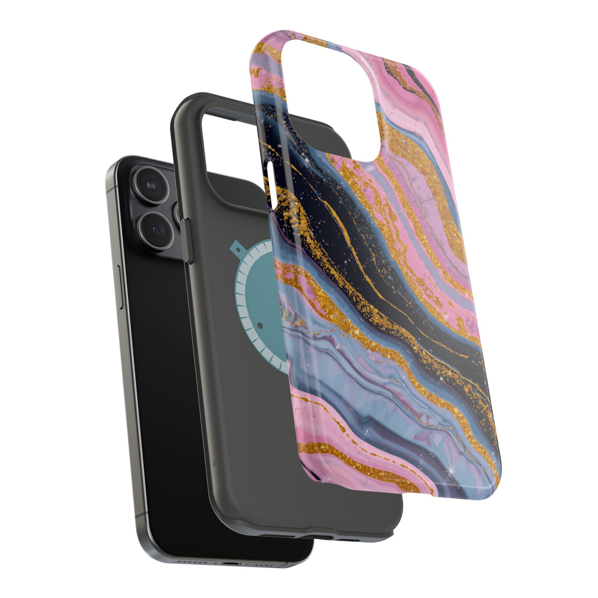 Marbled Pink & Gold Magnetic Phone Case — Impact-Resistant Protective Cover