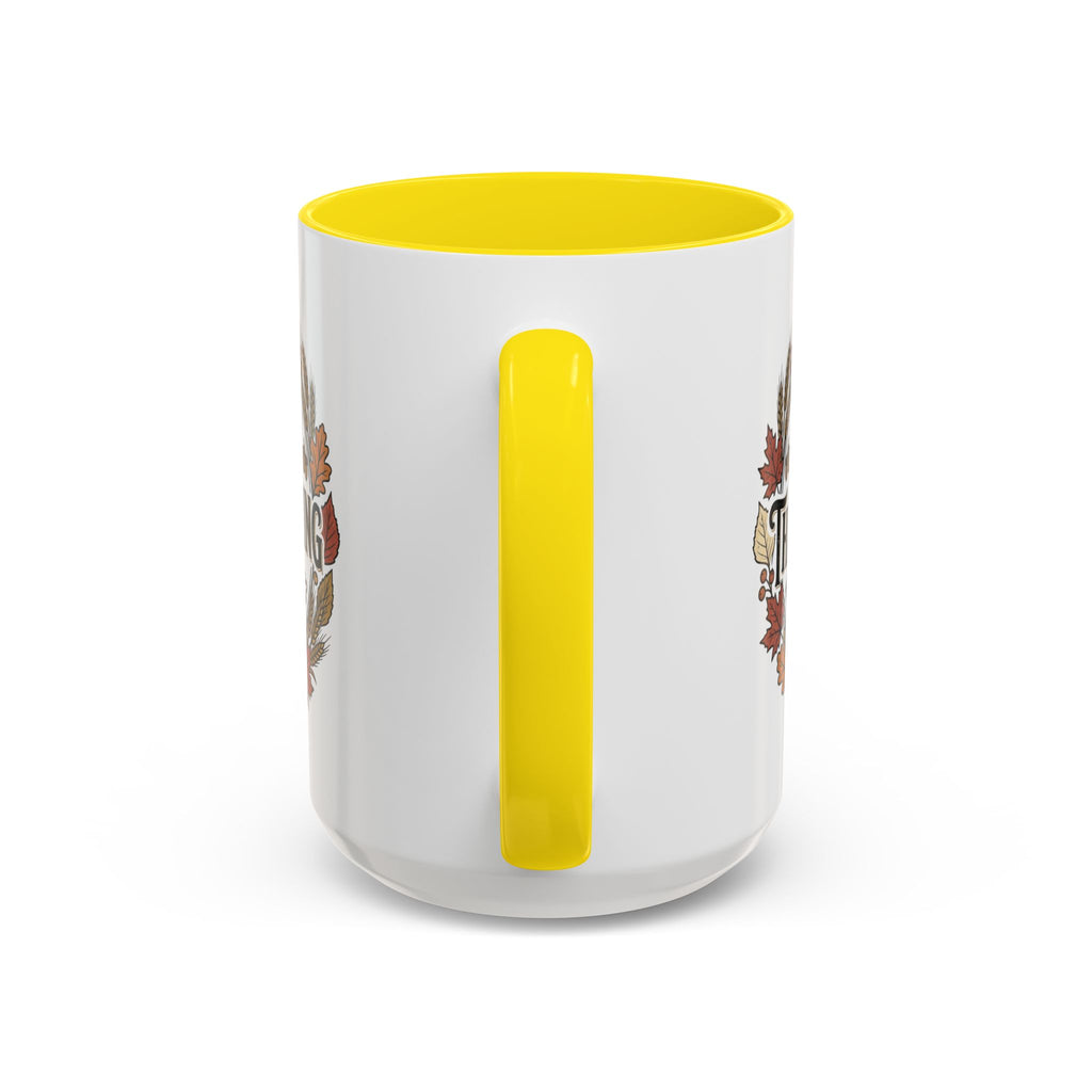 Happy Thanksgiving Accent Coffee Mug — "Harvest Blessings" Fall Pumpkin Wreath (11/15 oz)