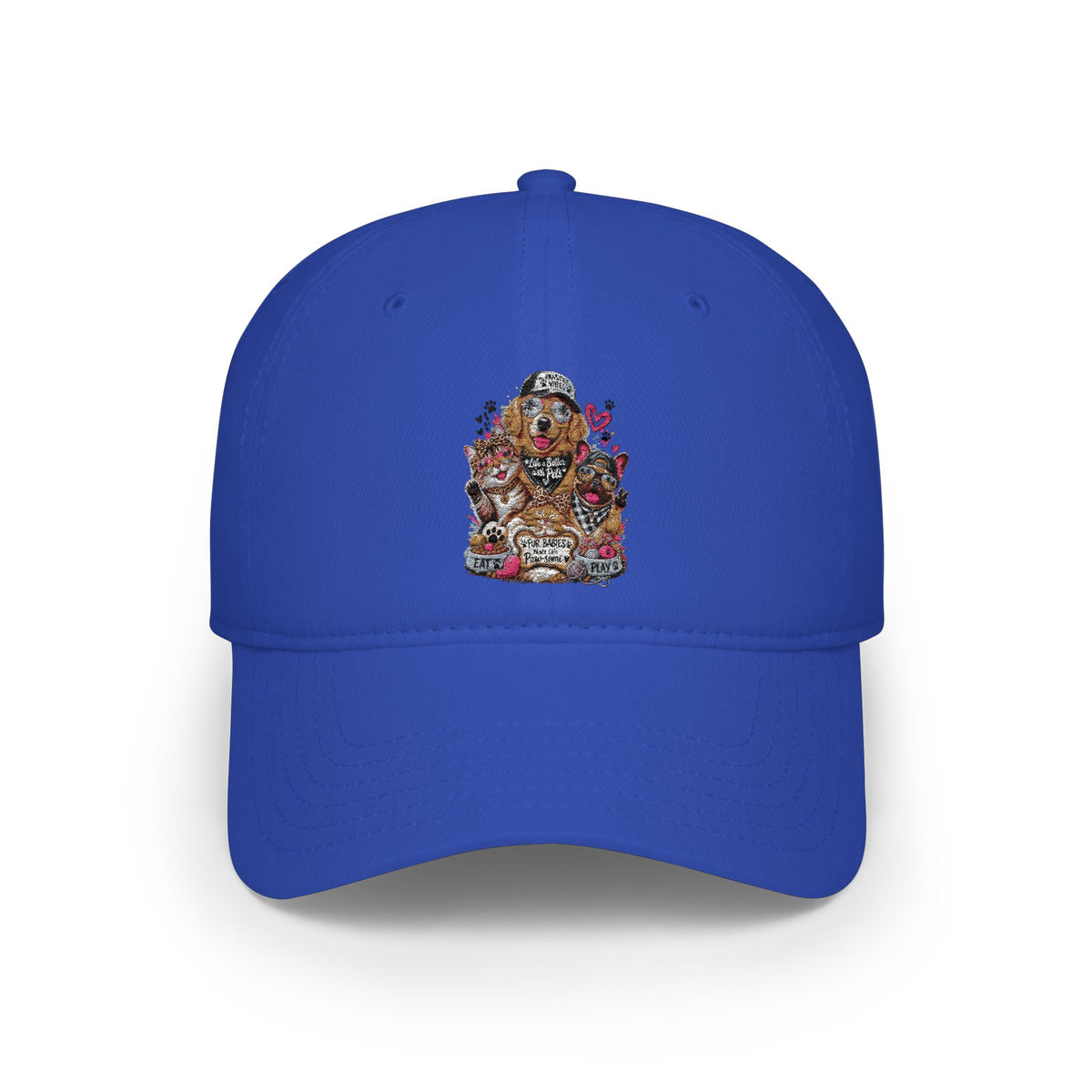 Red Puppy Pile Baseball Cap — Cute Dog Stack Embroidered Low Profile Hat