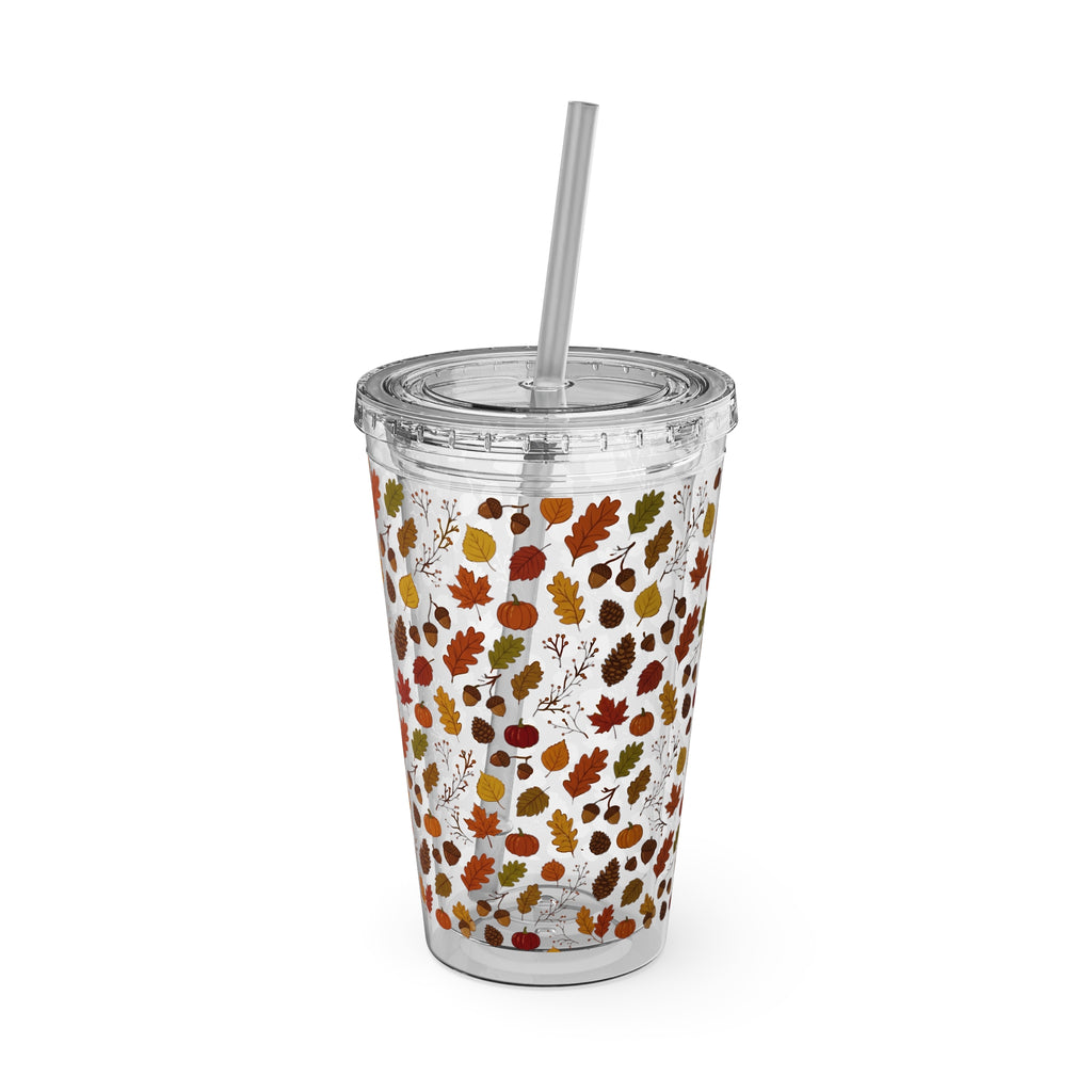 Autumn Leaves 16oz Tumbler with Straw – Fall Floral Insulated Cup