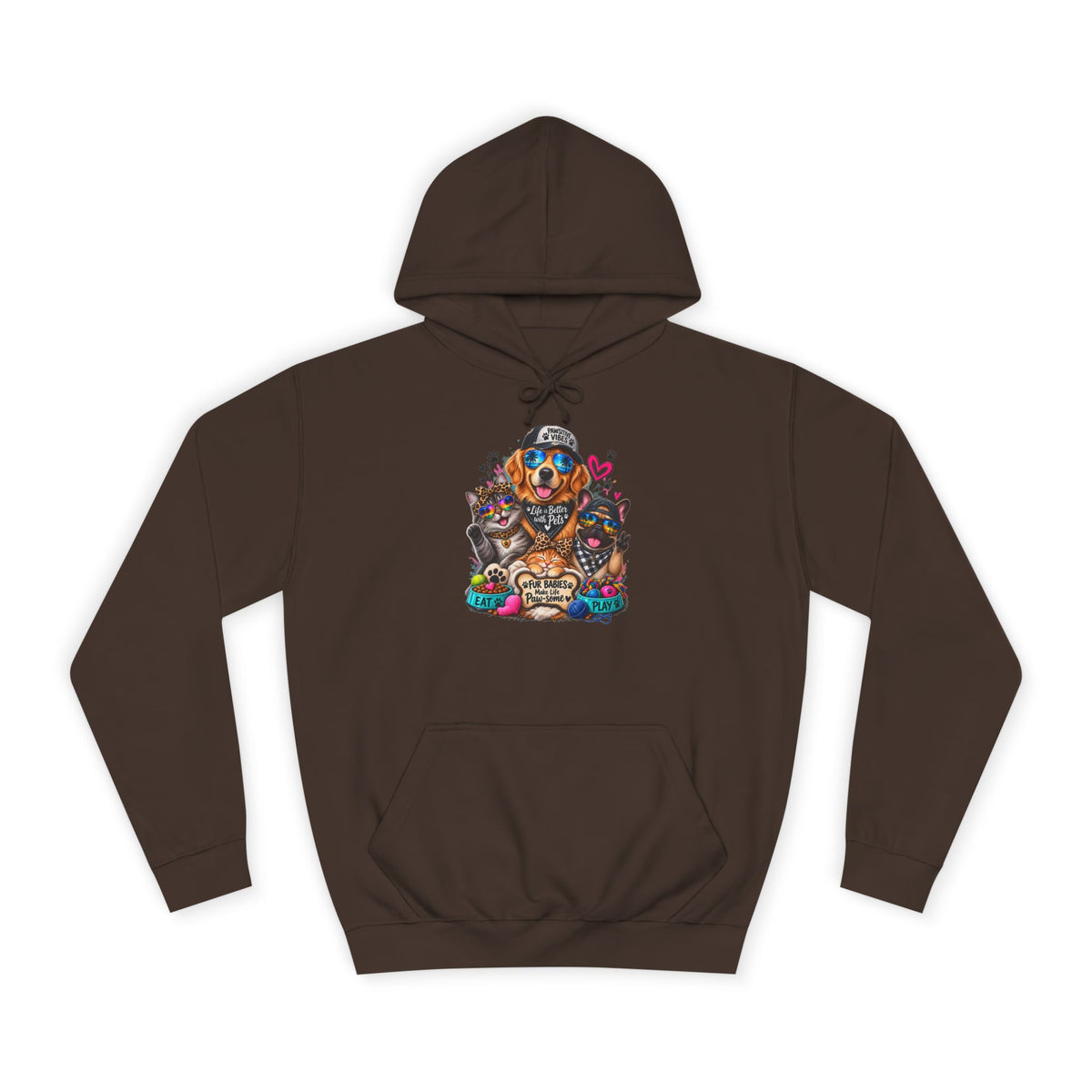 Hoodie — Colorful College Mascot Cat & Dog Paw Graphic