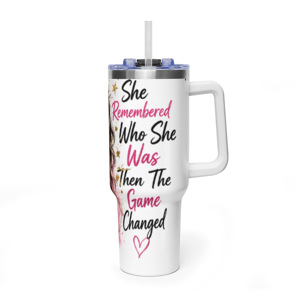 40oz Vacuum Tumbler - Glam Queen Crowned Girl Design (She Remembered Who She Was)