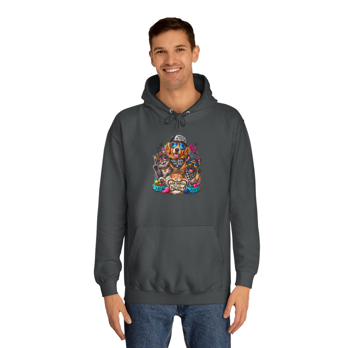 Hoodie — Colorful College Mascot Cat & Dog Paw Graphic