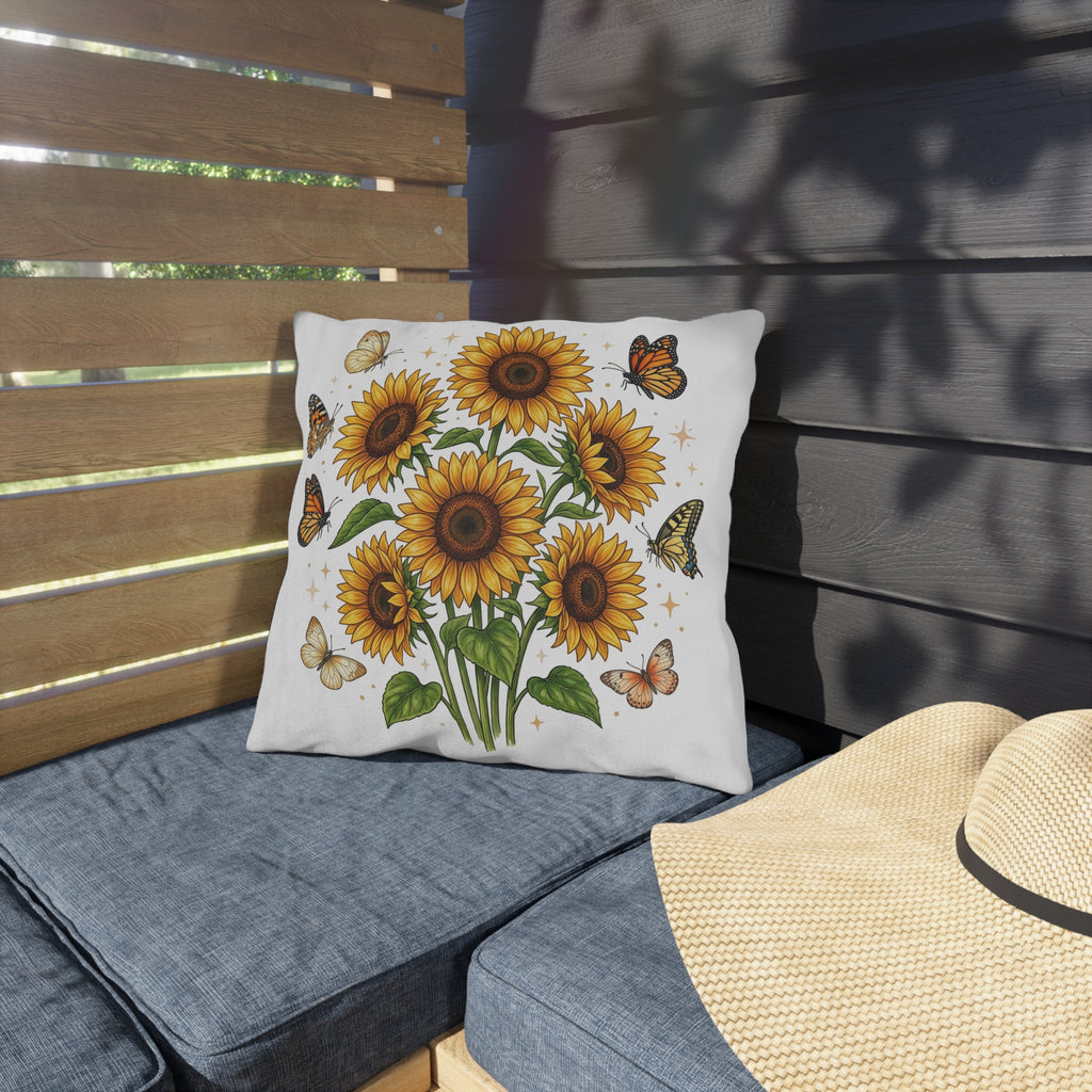 Sunflower & Monarch Outdoor Pillow — Floral Butterfly Garden Accent