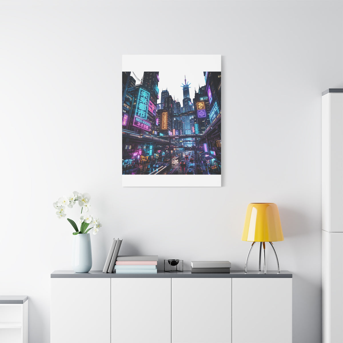 Neo-Kyoto Cyberpunk City Matte Canvas Print