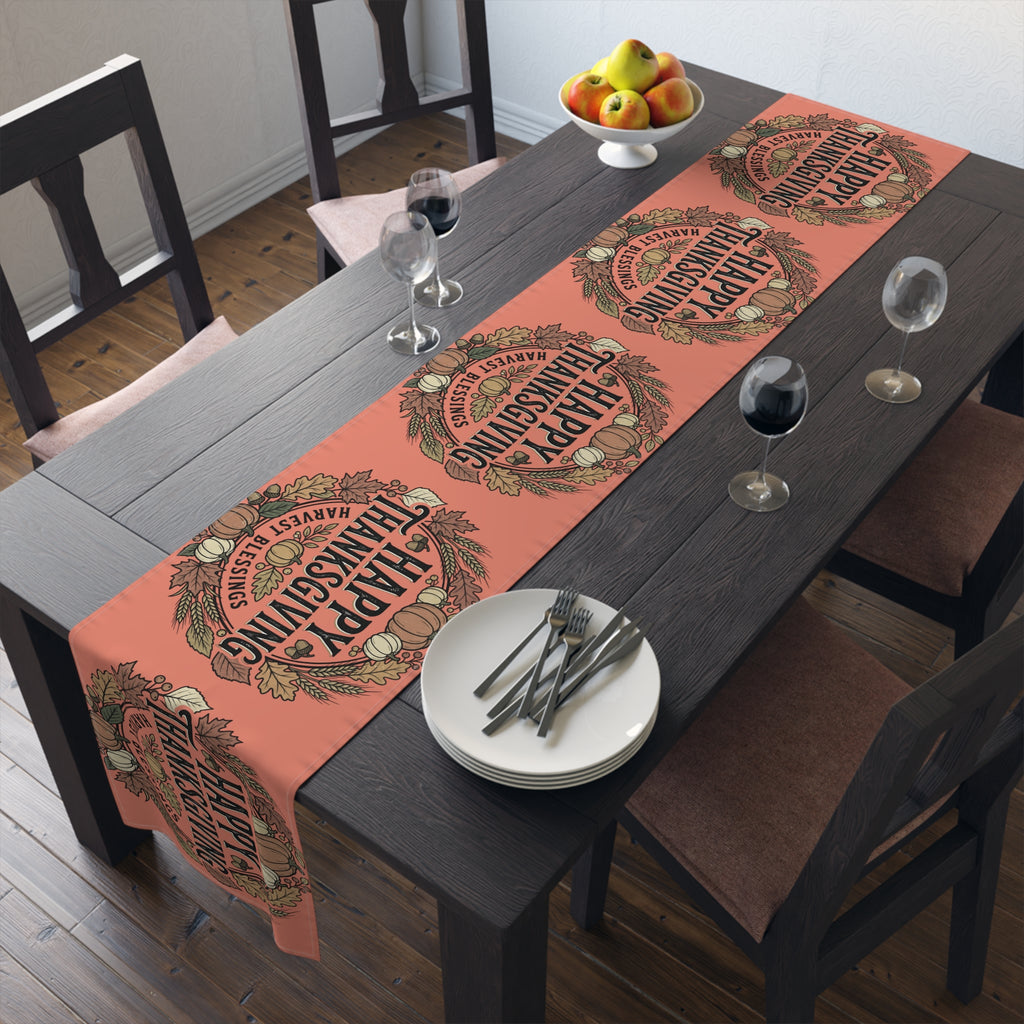 Thanksgiving Table Runner - 'Happy Thanksgiving' Fall Harvest Pumpkin Design
