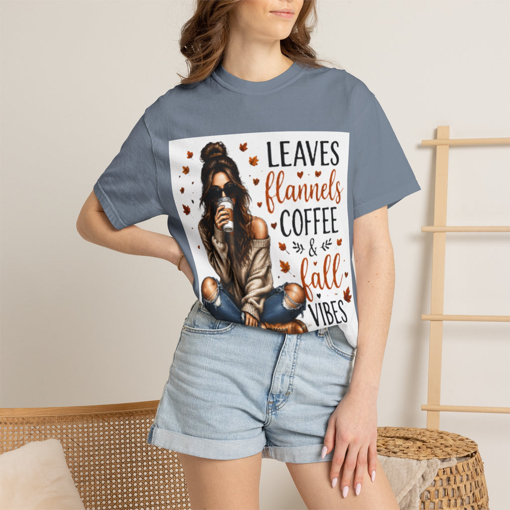 Fall Vibes Tee – "Leaves Flannels Coffee & Fall Vibes" Graphic T-Shirt
