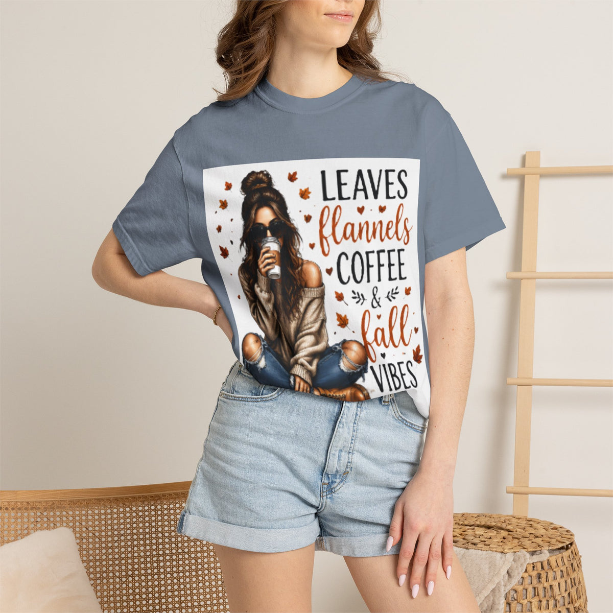 Fall Vibes Tee – "Leaves Flannels Coffee & Fall Vibes" Graphic T-Shirt