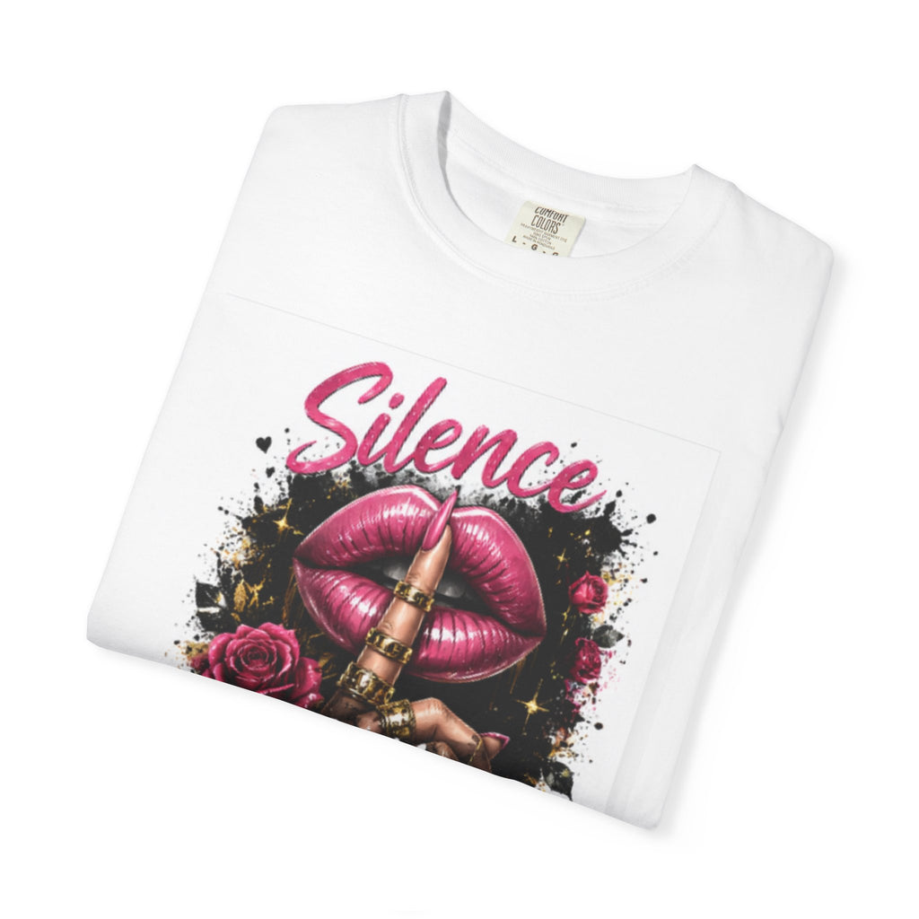 Silence Is My Power T-Shirt — Graphic Lip & Rose Statement Tee