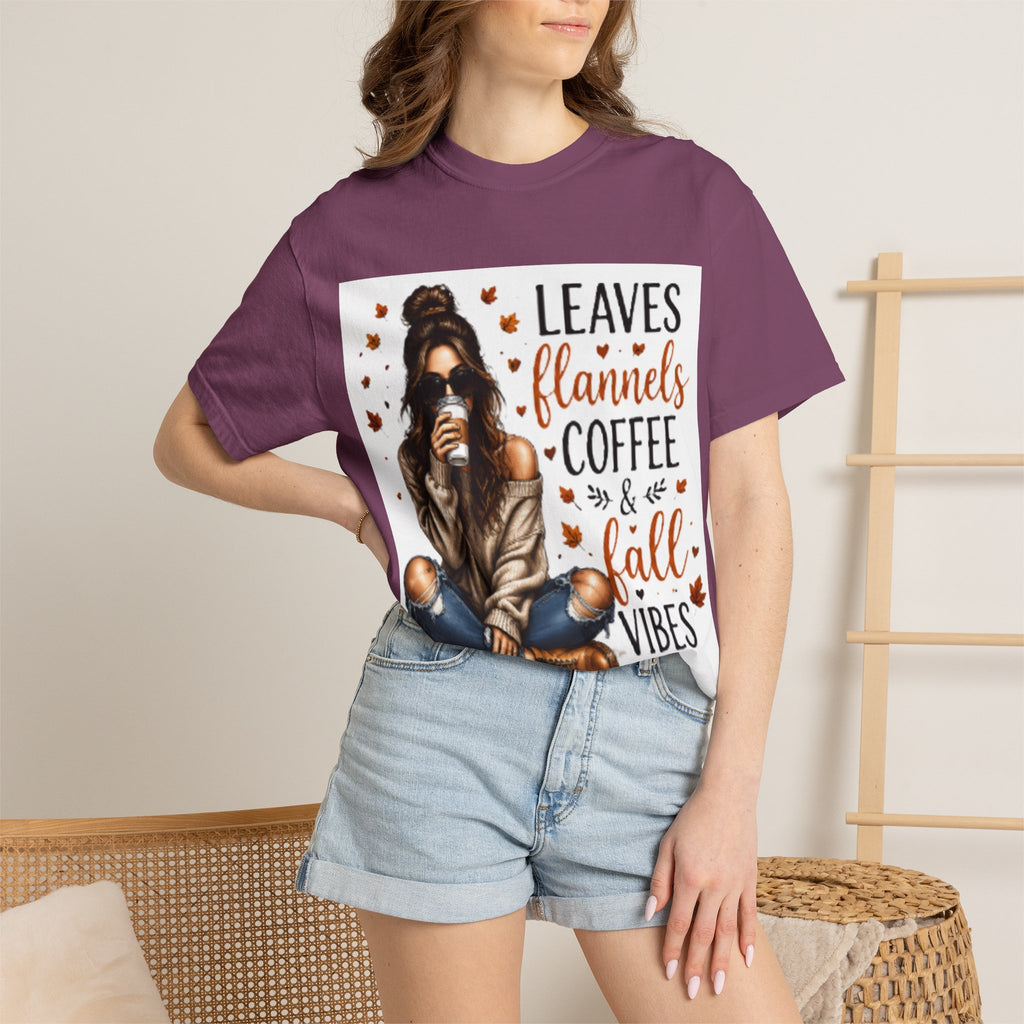 Fall Vibes Tee – "Leaves Flannels Coffee & Fall Vibes" Graphic T-Shirt