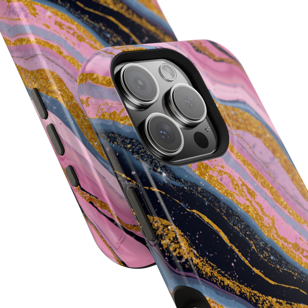 Marbled Pink & Gold Magnetic Phone Case — Impact-Resistant Protective Cover
