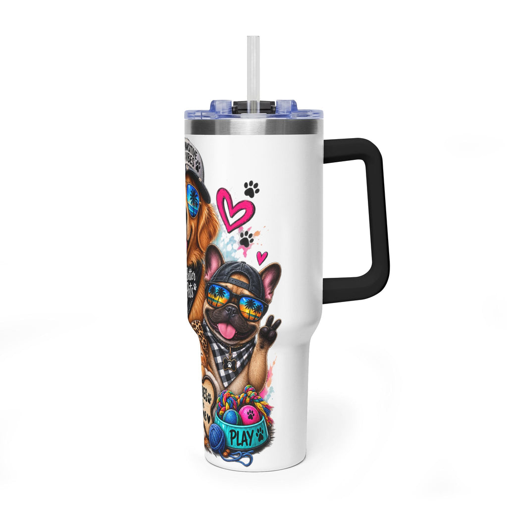 40oz Vacuum Tumbler — "Life is Better with Pets" Colorful Dog & Cat Travel Mug