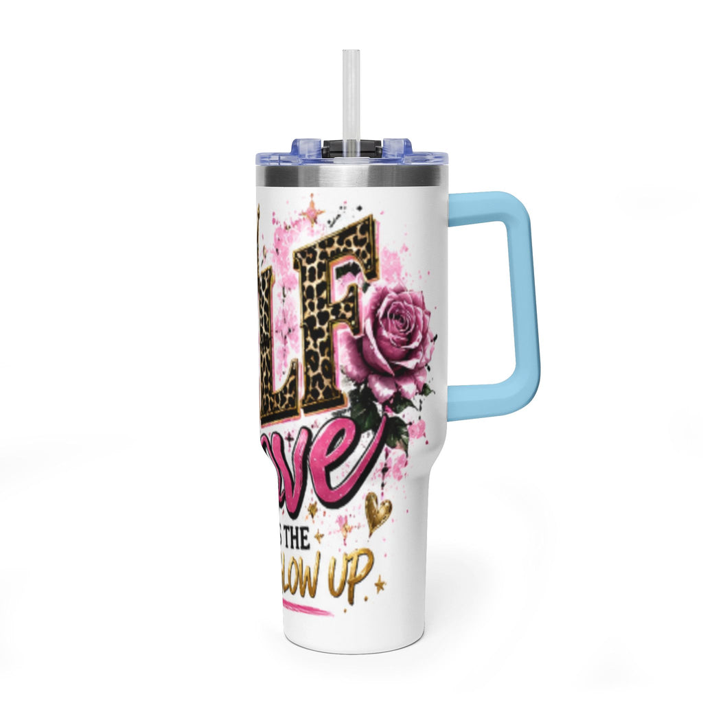 40oz Tumbler - "Self Love is the Real Glow" Leopard Crown Floral Insulated Cup