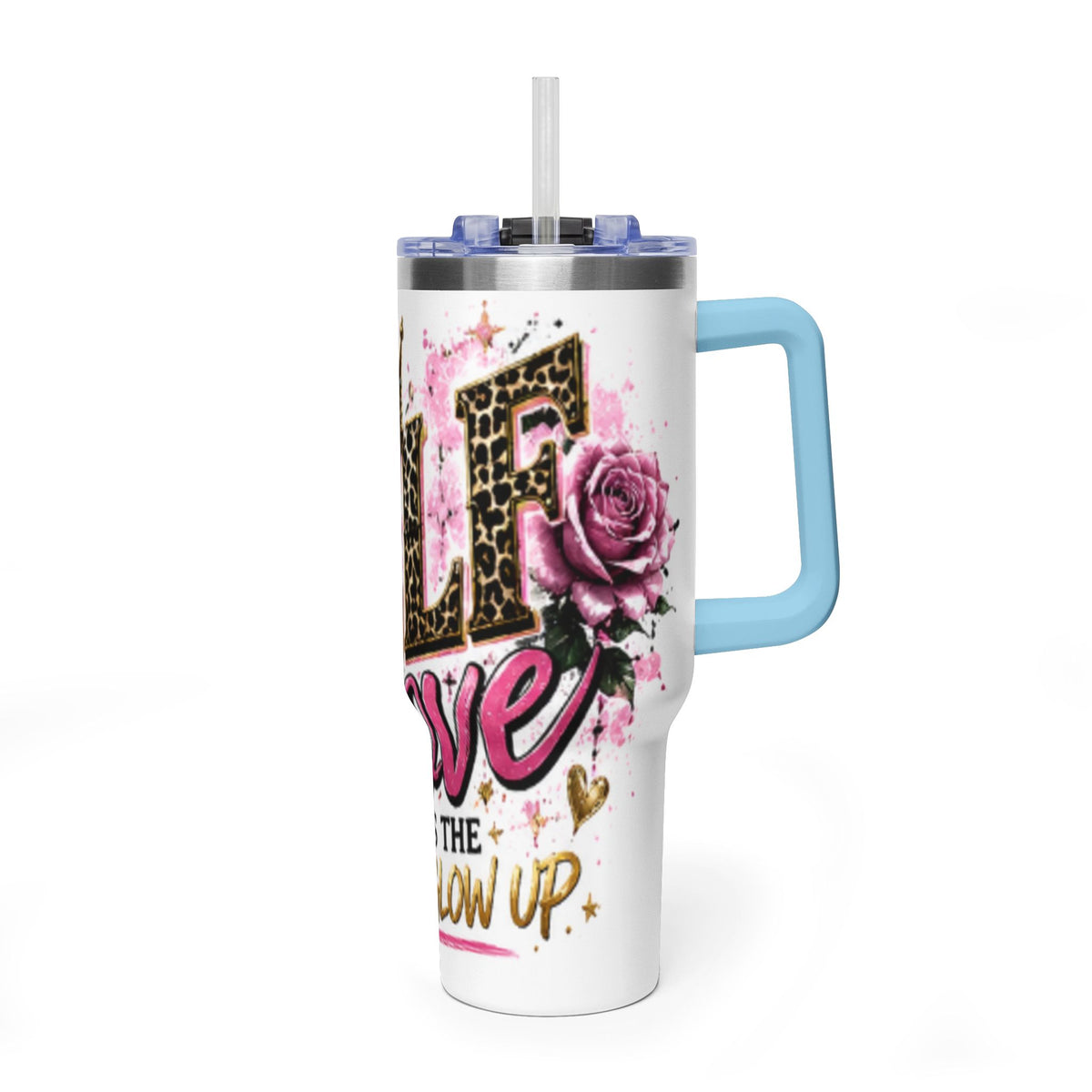 40oz Tumbler - "Self Love is the Real Glow" Leopard Crown Floral Insulated Cup