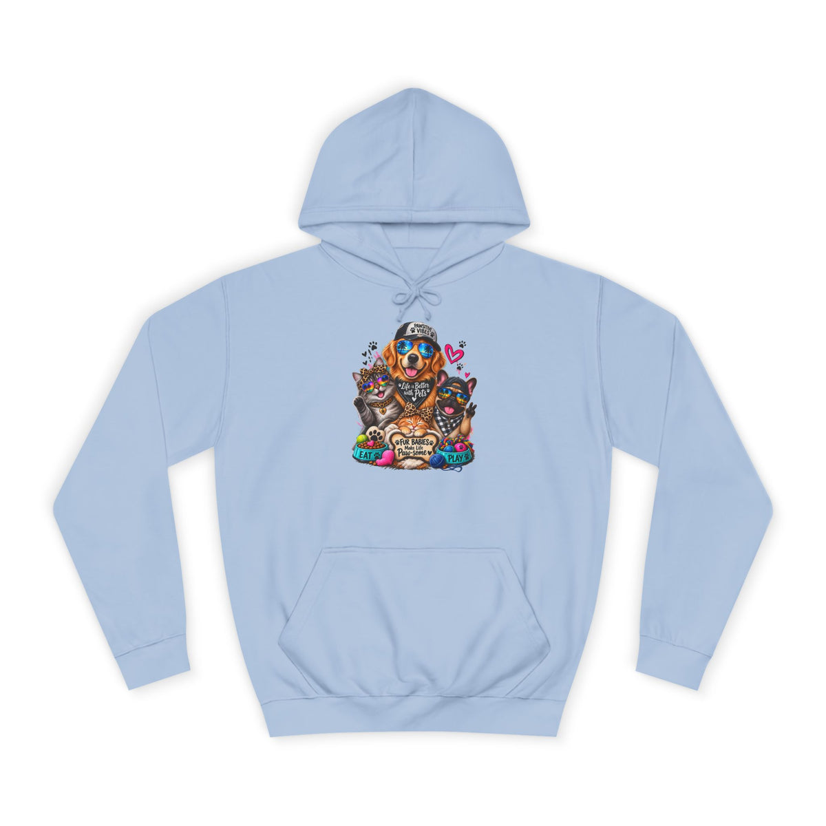 Hoodie — Colorful College Mascot Cat & Dog Paw Graphic