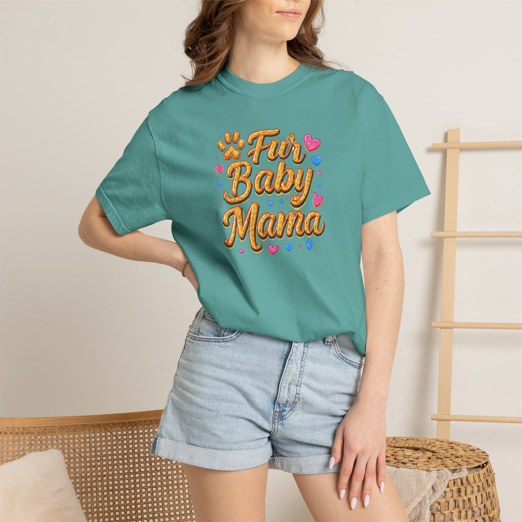 T-Shirt — "Fur Baby Mama" Cute Pawprint Graphic Tee for Dog & Cat Moms