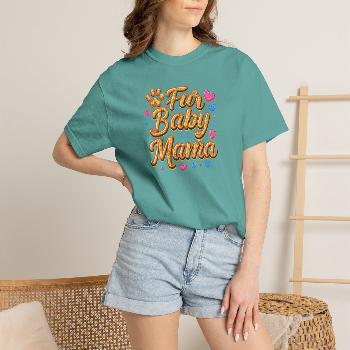T-Shirt — "Fur Baby Mama" Cute Pawprint Graphic Tee for Dog & Cat Moms