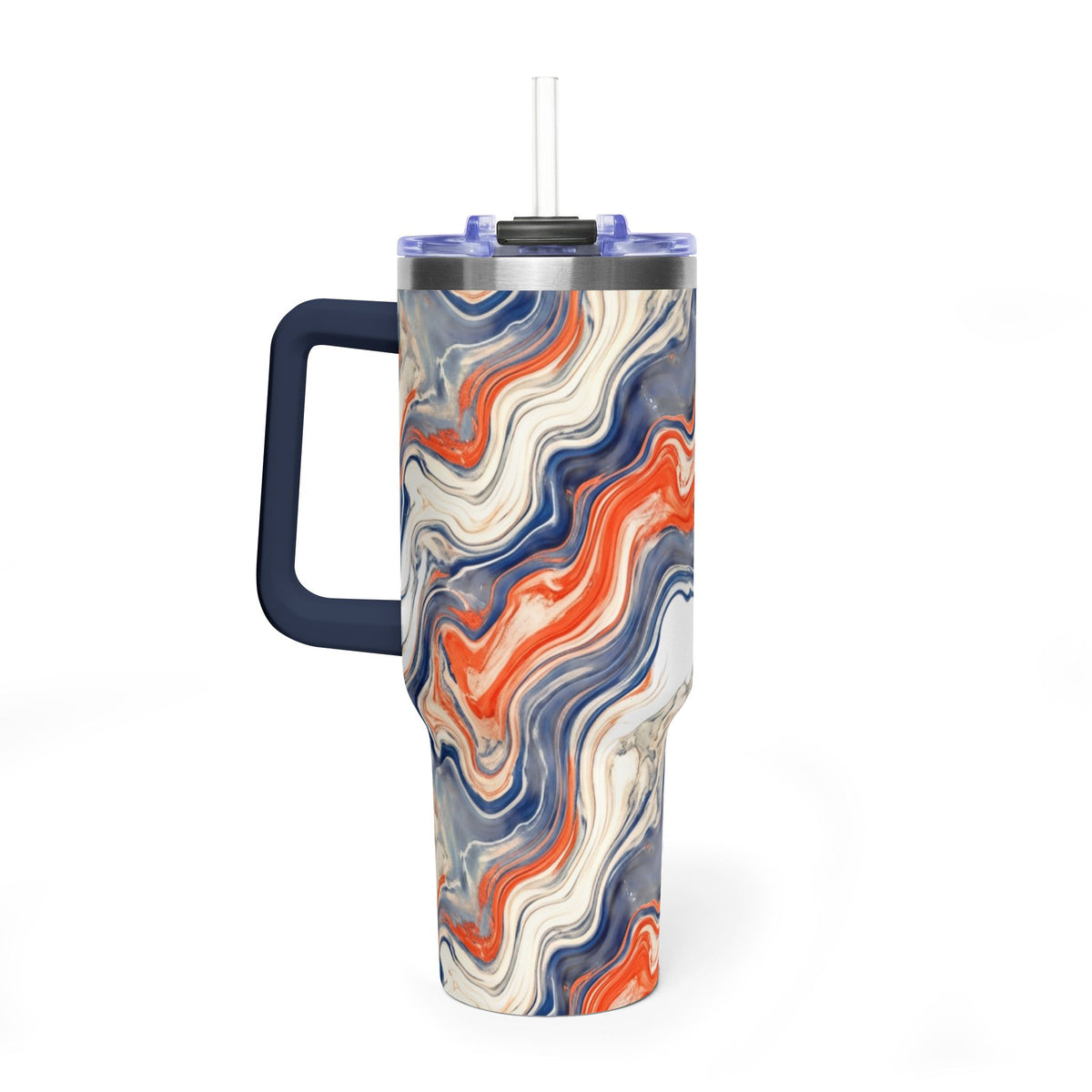 40oz Marble Swirl Tumbler – Insulated Vacuum Travel Cup (Blue & Orange)