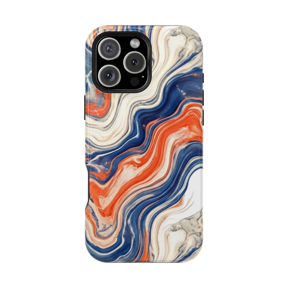 Marbled Wave Magnetic Impact Phone Case — Blue & Orange Swirl Protective Cover