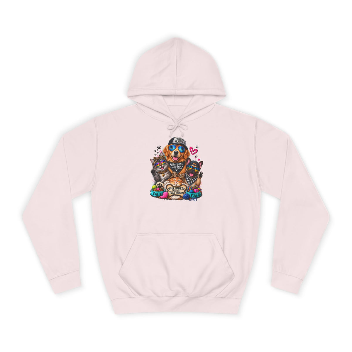 Hoodie — Colorful College Mascot Cat & Dog Paw Graphic