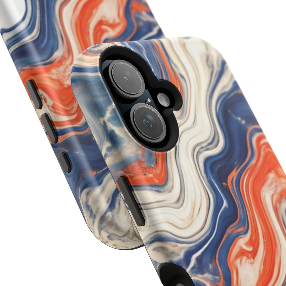 Marbled Wave Magnetic Impact Phone Case — Blue & Orange Swirl Protective Cover
