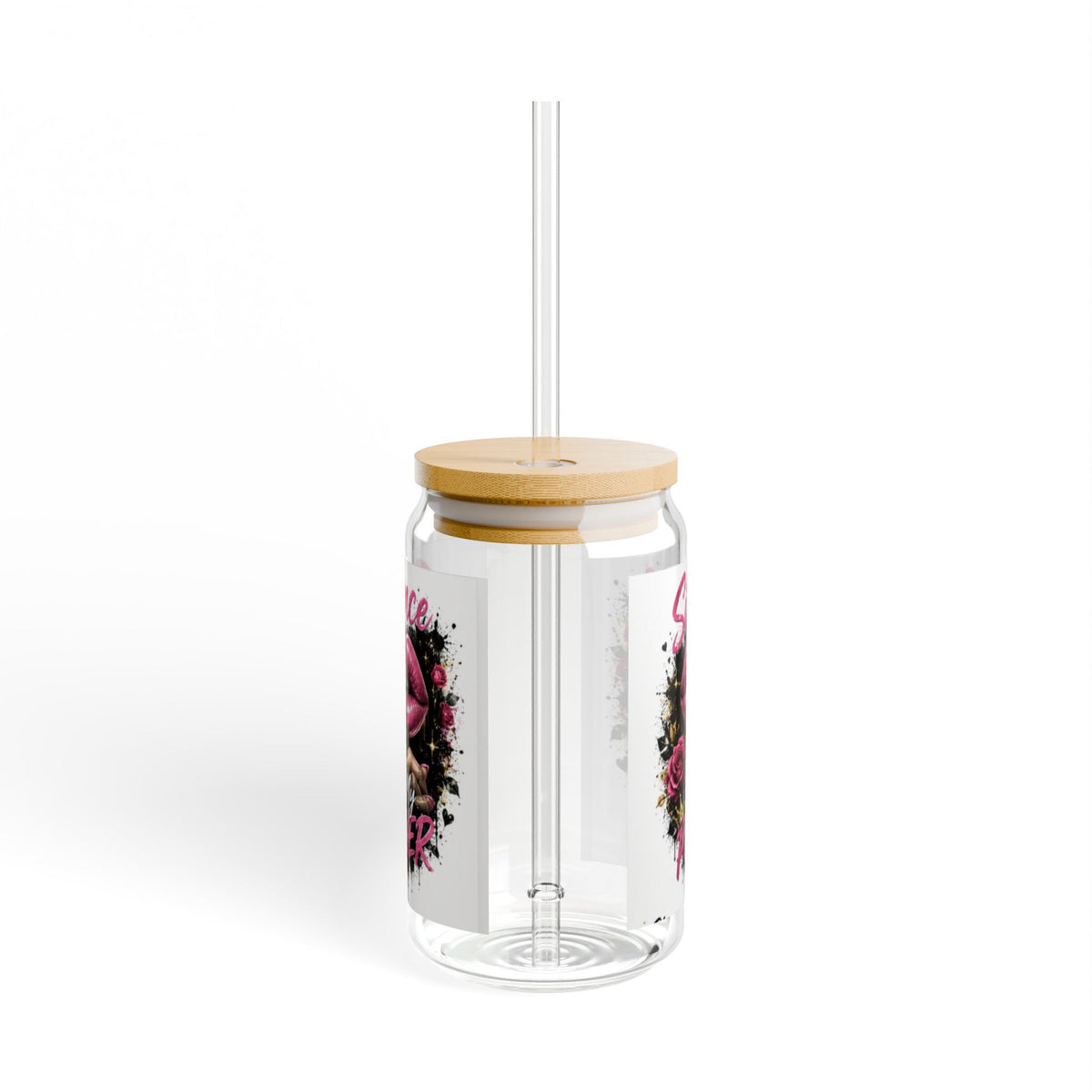 Silence Is My Power 16oz Sipper Glass – Pink Lips & Roses Drink Tumbler