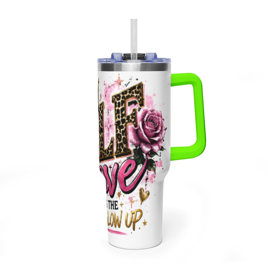 40oz Tumbler - "Self Love is the Real Glow" Leopard Crown Floral Insulated Cup