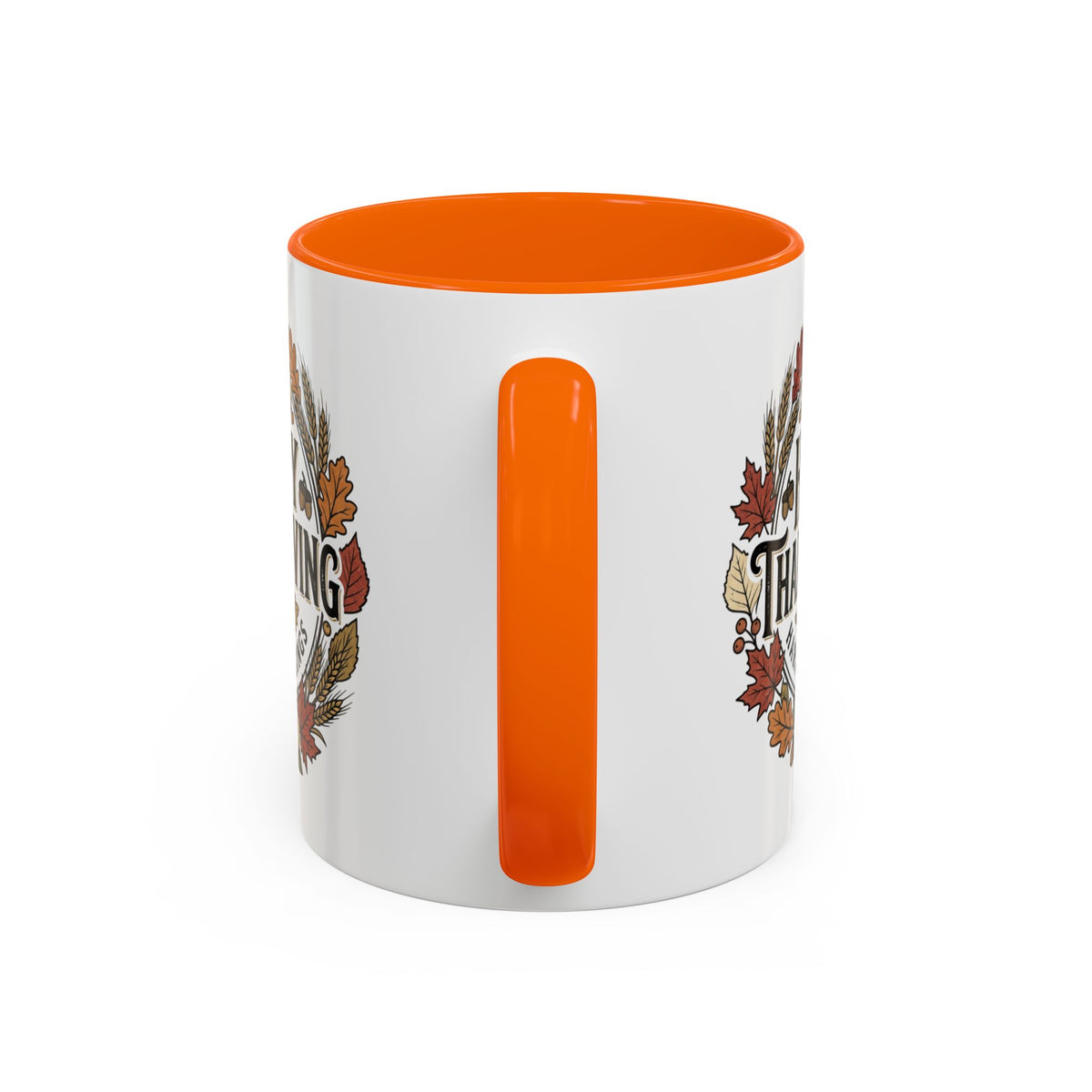 Happy Thanksgiving Accent Coffee Mug — "Harvest Blessings" Fall Pumpkin Wreath (11/15 oz)