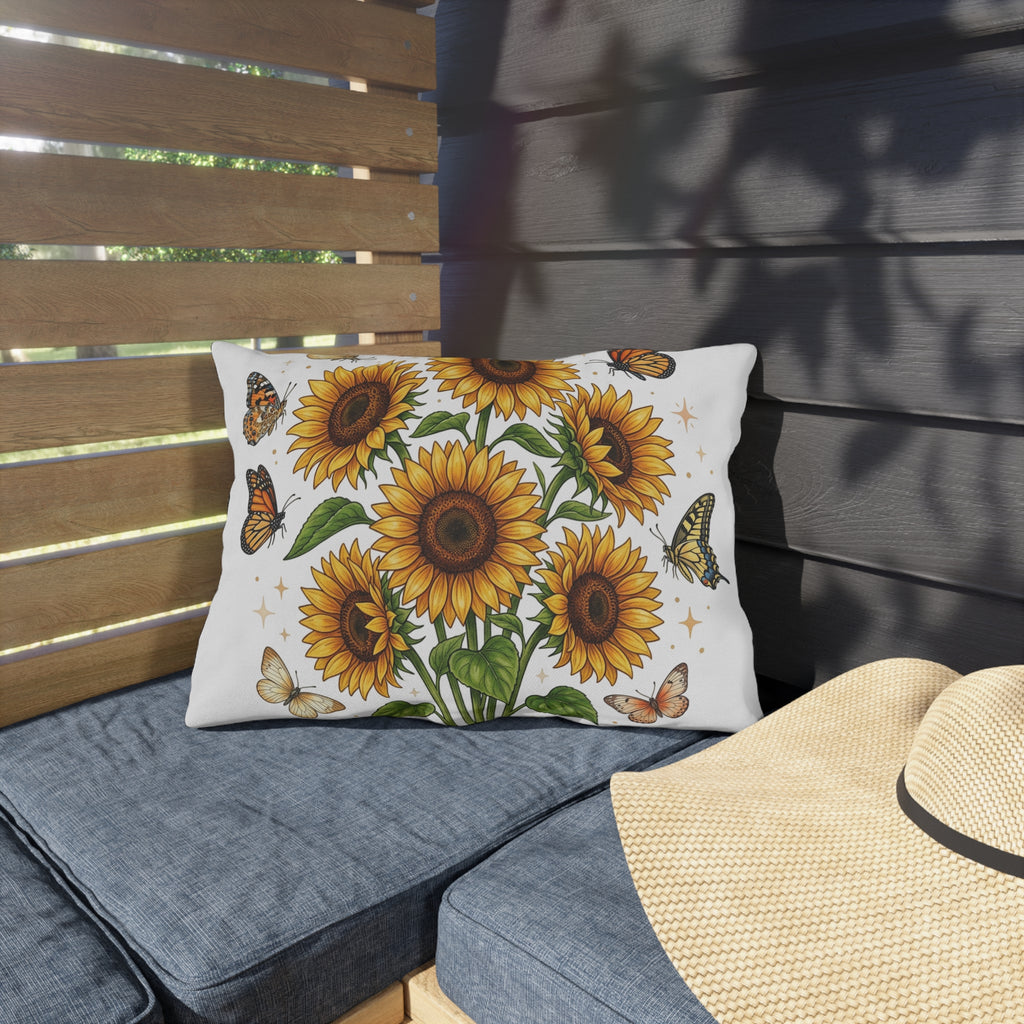 Sunflower & Monarch Outdoor Pillow — Floral Butterfly Garden Accent