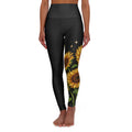 Sunflower High-Waist Yoga Leggings – Black Floral Athletic Leggings