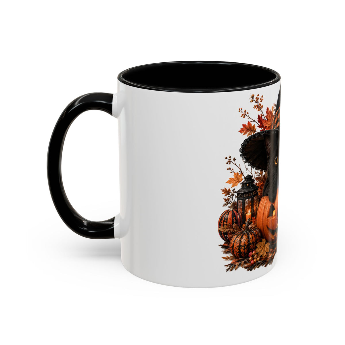 Halloween Black Cat Pumpkin Coffee Mug – Autumn Witch Hat Accent Mug (11/15oz)