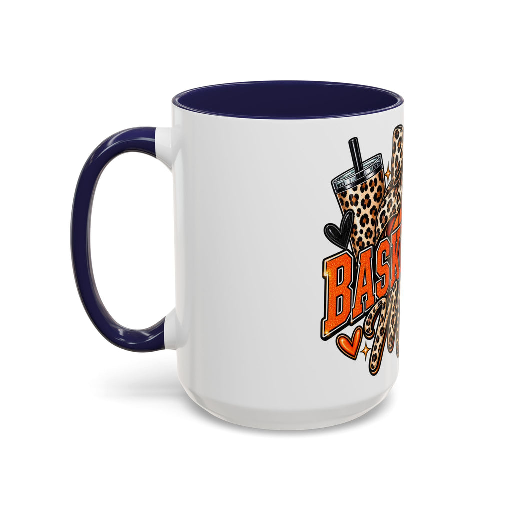 Basketball Mama Accent Coffee Mug – Leopard Bow Basketball Mom Gift (11/15oz)