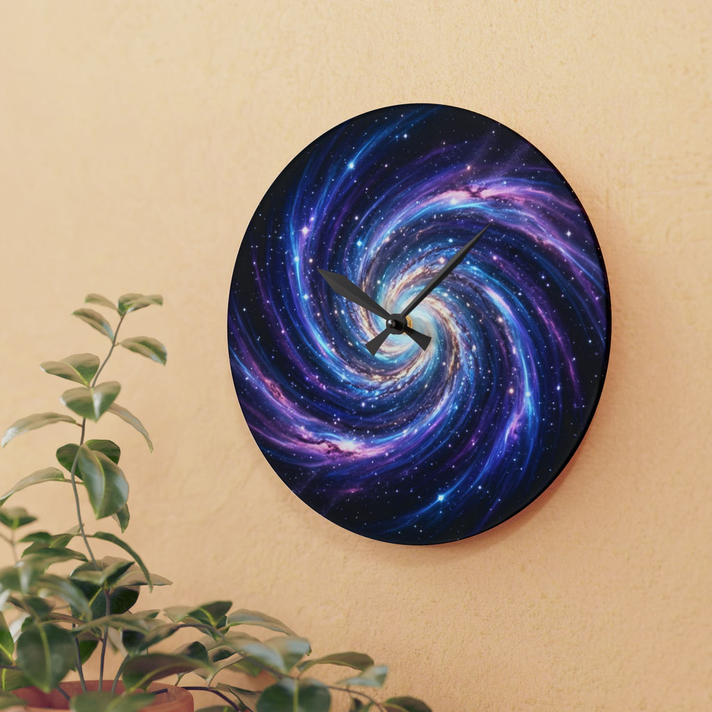 Galaxy Swirl Acrylic Wall Clock — Cosmic Space Spiral Home Decor