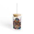 16oz Sipper Glass – Colorful Pet Portraits (Dog & Cat) with 'Love My Pets' Artwork