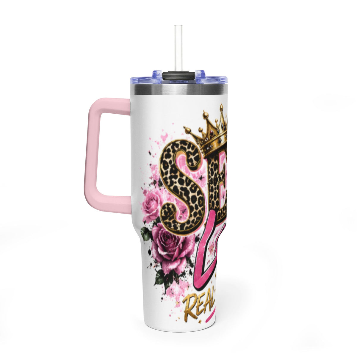 40oz Tumbler - "Self Love is the Real Glow" Leopard Crown Floral Insulated Cup