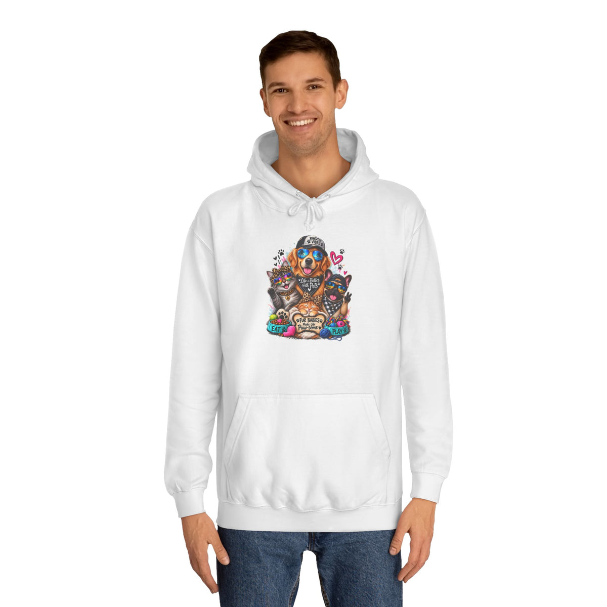 Hoodie — Colorful College Mascot Cat & Dog Paw Graphic