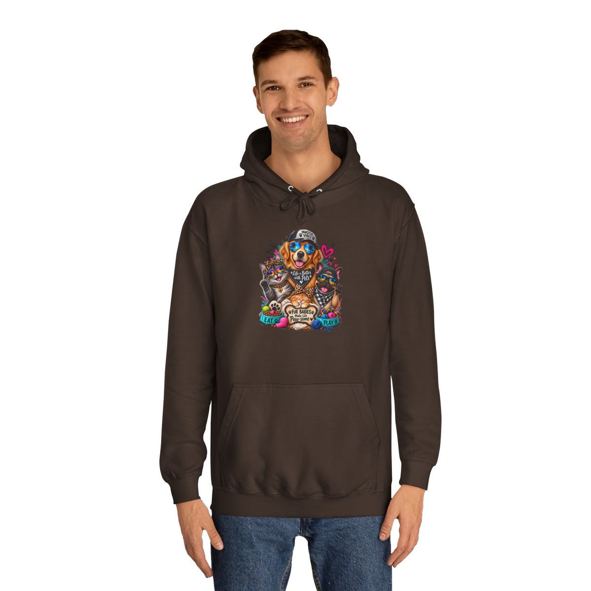 Hoodie — Colorful College Mascot Cat & Dog Paw Graphic