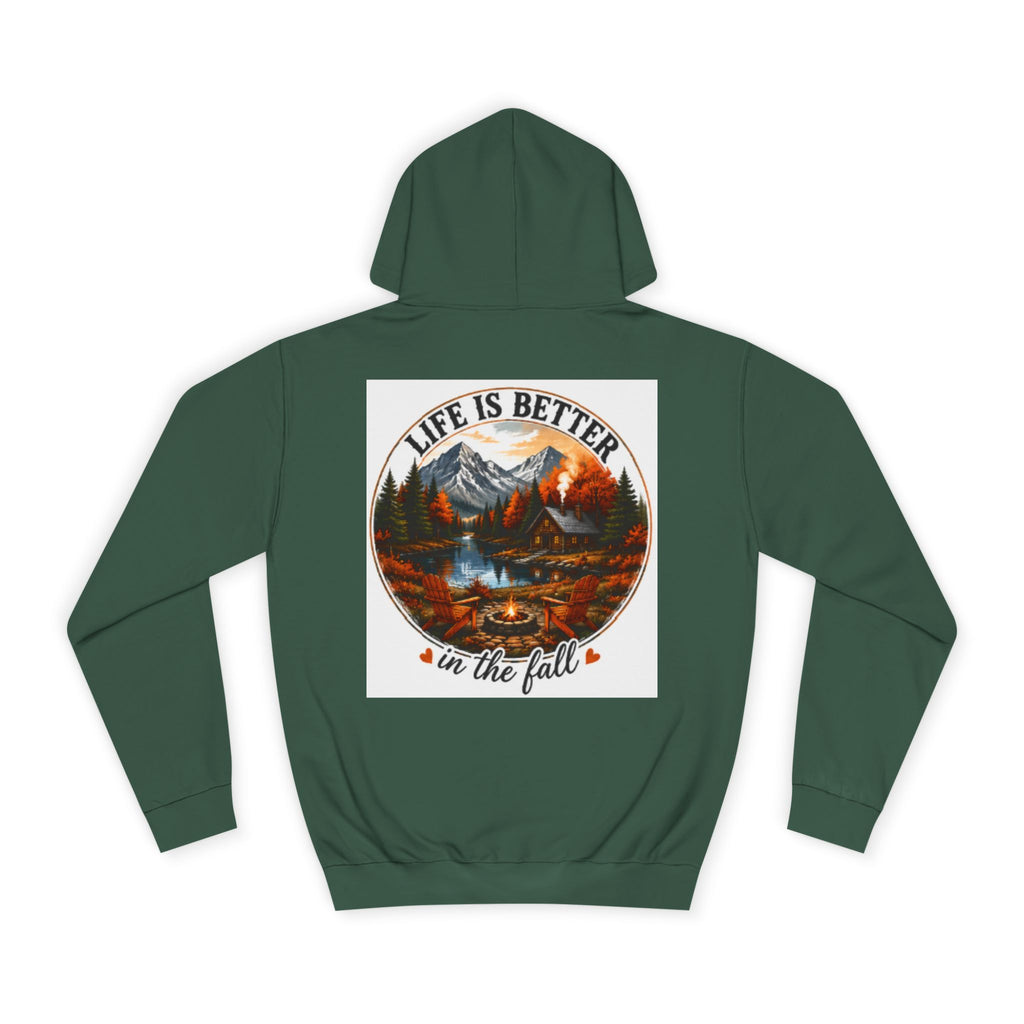 Green pullover hoodie with large back graphic and drawstring hood